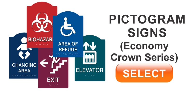 Pictogram ADA Braille tactile signs, restroom, stairs, handicap